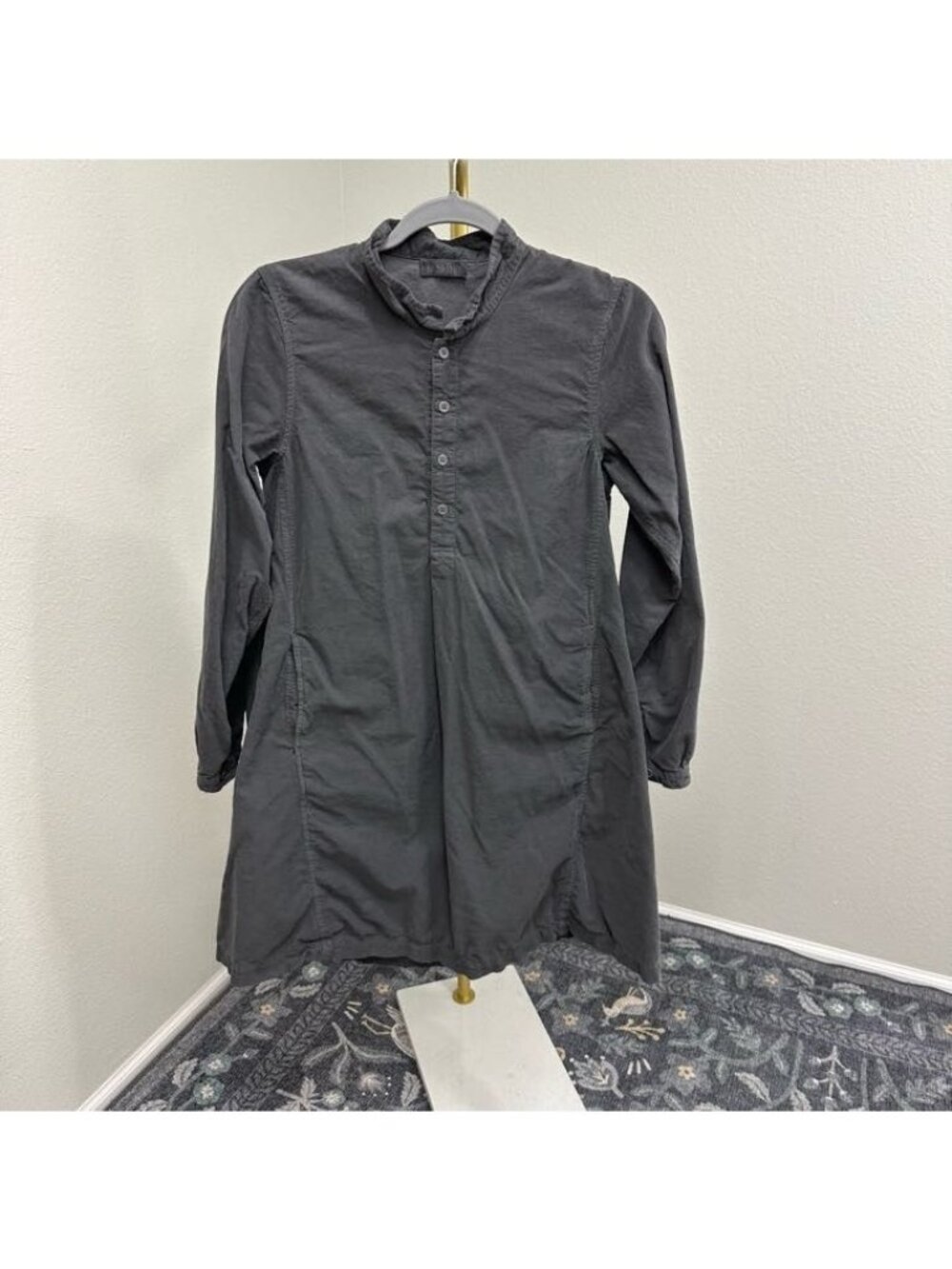 CP Shades 100% Cotton Grey Corduroy Collared Shirt Dress Long Sleeve Womens XS